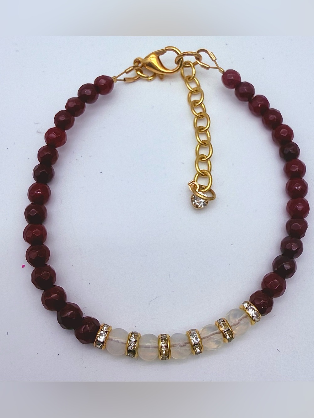 Artisan Gold Accent Almandine Garnet Beaded Women's Bracelet with moonstone.